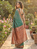 Green Linen Cotton Saree With Blouse Piece
