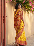 Yellow Pochampalli Silk Saree With Grey Blouse Piece