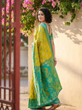 Mustrad Yellow Pochampalli Silk Saree With Purple Blouse Piece