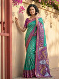 Rama Green Pochampalli Silk Saree With Pink Blouse Piece