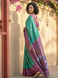 Rama Green Pochampalli Silk Saree With Pink Blouse Piece