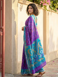 Violet Pochampalli Silk Saree With Purple Blouse Piece
