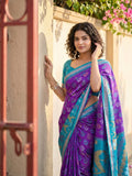 Violet Pochampalli Silk Saree With Purple Blouse Piece