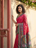 Red Pochampalli Silk Saree With Rama Blouse Piece