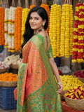 Orange Pochampalli Silk Saree With Blouse Piece