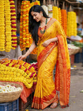 Yellow Pochampalli Silk Saree With Blouse Piece