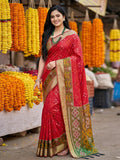 Red Pochampalli Silk Saree With Blouse Piece