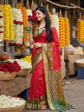 Red Pochampalli Silk Saree With Blouse Piece
