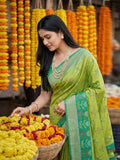 Light Green Pochampalli Silk Saree With Blouse Piece