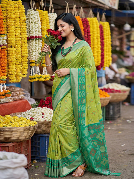 Light Green Pochampalli Silk Saree With Blouse Piece