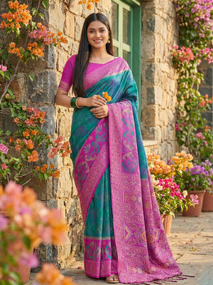 Sky Blue Pochampalli Silk Saree With Blouse Piece