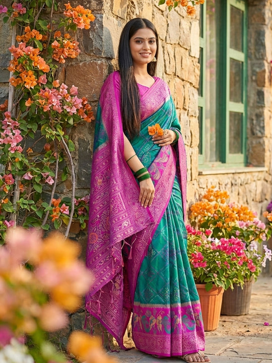 Sky Blue Pochampalli Silk Saree With Blouse Piece