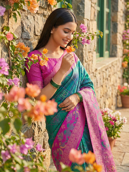Sky Blue Pochampalli Silk Saree With Blouse Piece