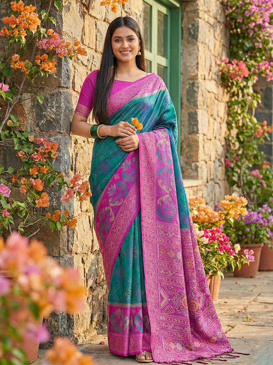 Sky Blue Pochampalli Silk Saree With Blouse Piece