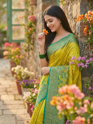 Green Pochampalli Silk Saree With Blouse Piece