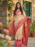 Cream Pochampalli Silk Saree With Blouse Piece