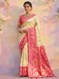 Cream Soft Silk Saree With Blouse Piece