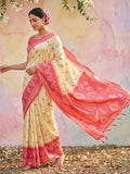 Cream Soft Silk Saree With Blouse Piece