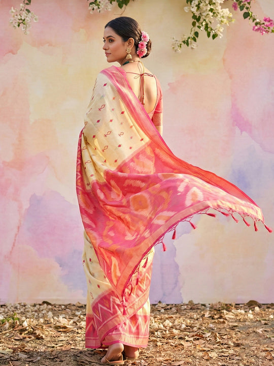 Cream Soft Silk Saree With Blouse Piece