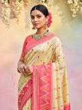 Cream Soft Silk Saree With Blouse Piece