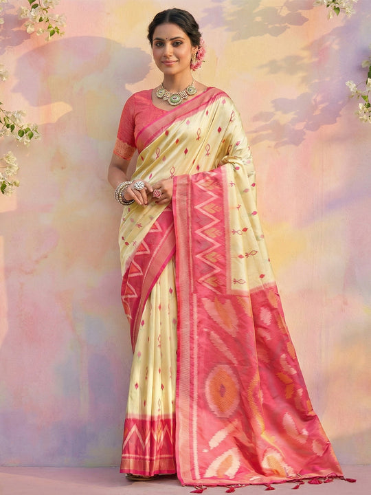 Cream Soft Silk Saree With Blouse Piece