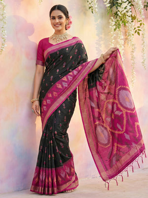 Black Soft Silk Saree With Blouse Piece
