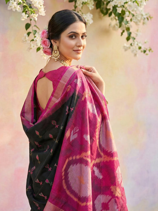 Black Soft Silk Saree With Blouse Piece