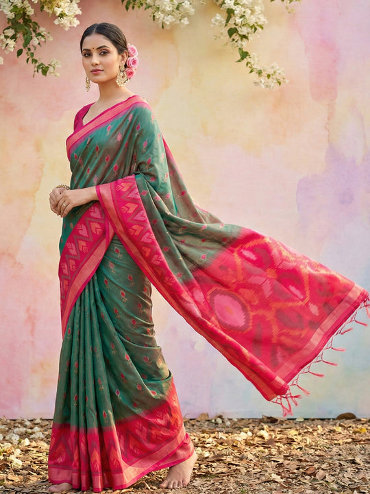 Mehndi Soft Silk Saree With Blouse Piece