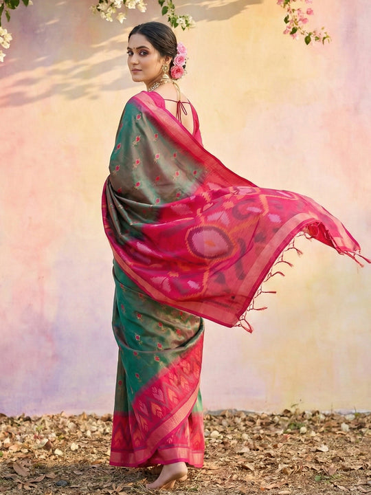 Mehndi Soft Silk Saree With Blouse Piece