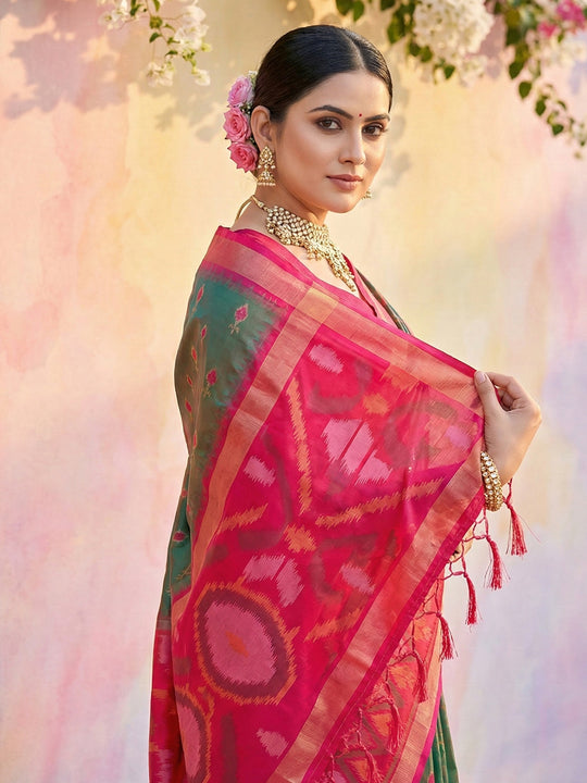 Mehndi Soft Silk Saree With Blouse Piece