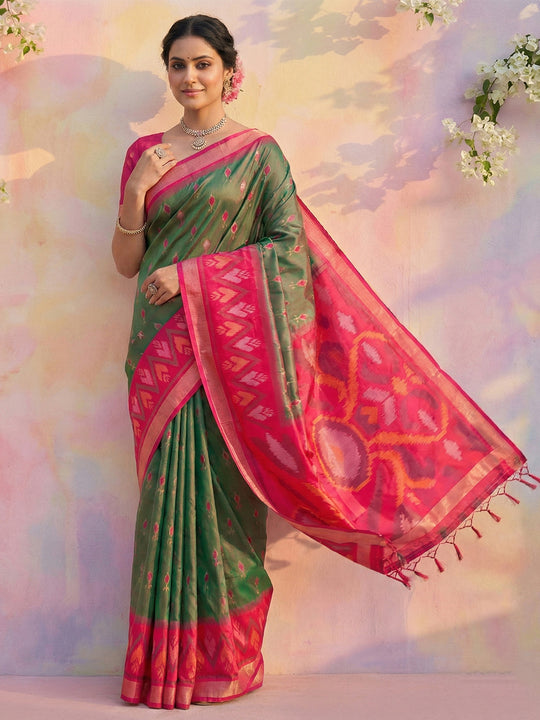 Mehndi Soft Silk Saree With Blouse Piece