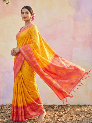 Yellow Soft Silk Saree With Blouse Piece