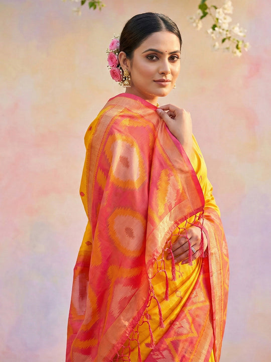 Yellow Soft Silk Saree With Blouse Piece