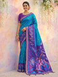 Blue Soft Silk Saree With Blouse Piece
