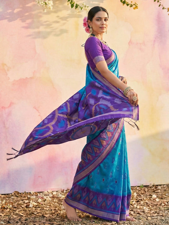 Blue Soft Silk Saree With Blouse Piece