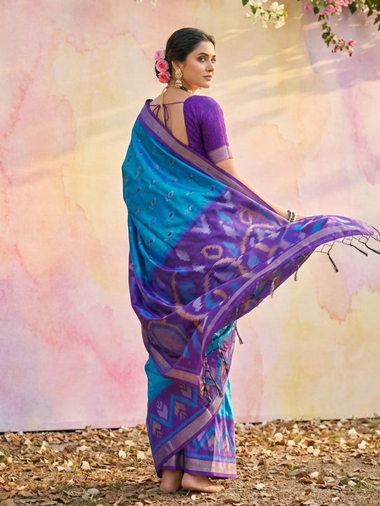 Blue Soft Silk Saree With Blouse Piece