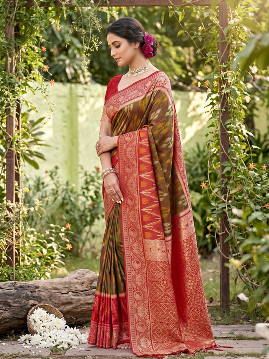 Mehndi Soft Silk Saree With Blouse Piece