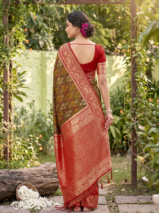 Mehndi Soft Silk Saree With Blouse Piece