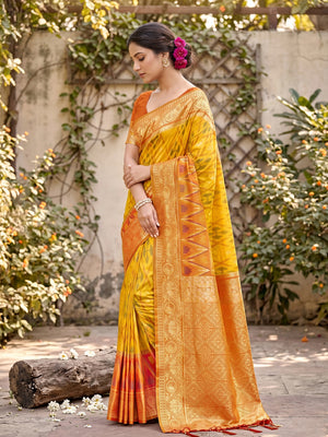 Yellow Soft Silk Saree With Blouse Piece