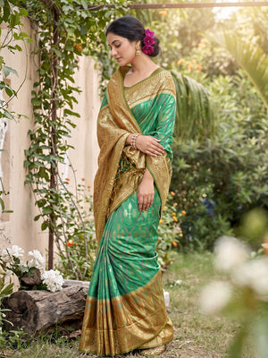 Rama Green Soft Silk Saree With Blouse Piece