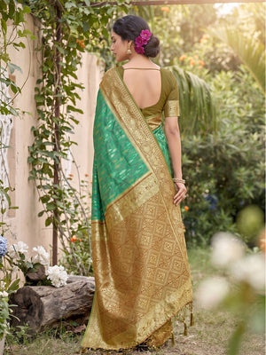 Rama Green Soft Silk Saree With Blouse Piece