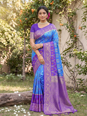Sky Blue Soft Silk Saree With Blouse Piece