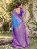 Sky Blue Soft Silk Saree With Blouse Piece
