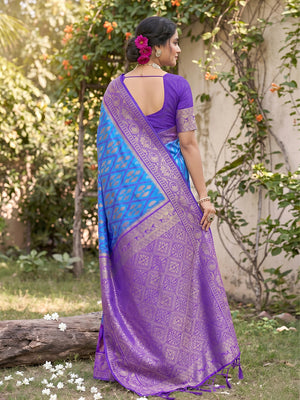 Sky Blue Soft Silk Saree With Blouse Piece