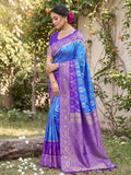 Sky Blue Soft Silk Saree With Blouse Piece