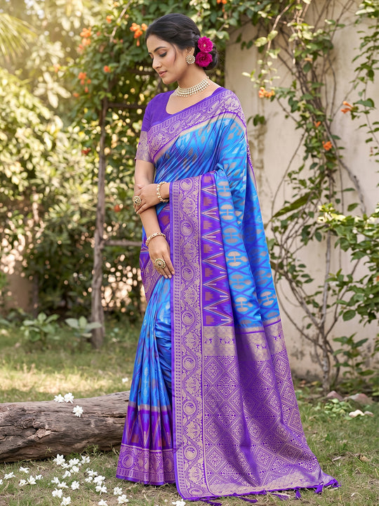 Sky Blue Soft Silk Saree With Blouse Piece