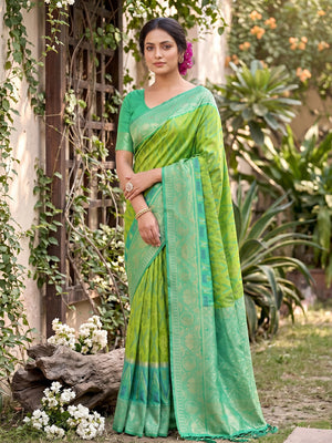 Rama Green Soft Silk Saree With Blouse Piece
