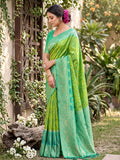 Rama Green Soft Silk Saree With Blouse Piece