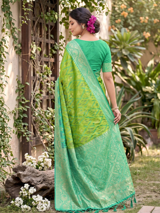 Rama Green Soft Silk Saree With Blouse Piece