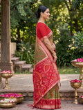 Mehndi Soft Silk Saree With Blouse Piece